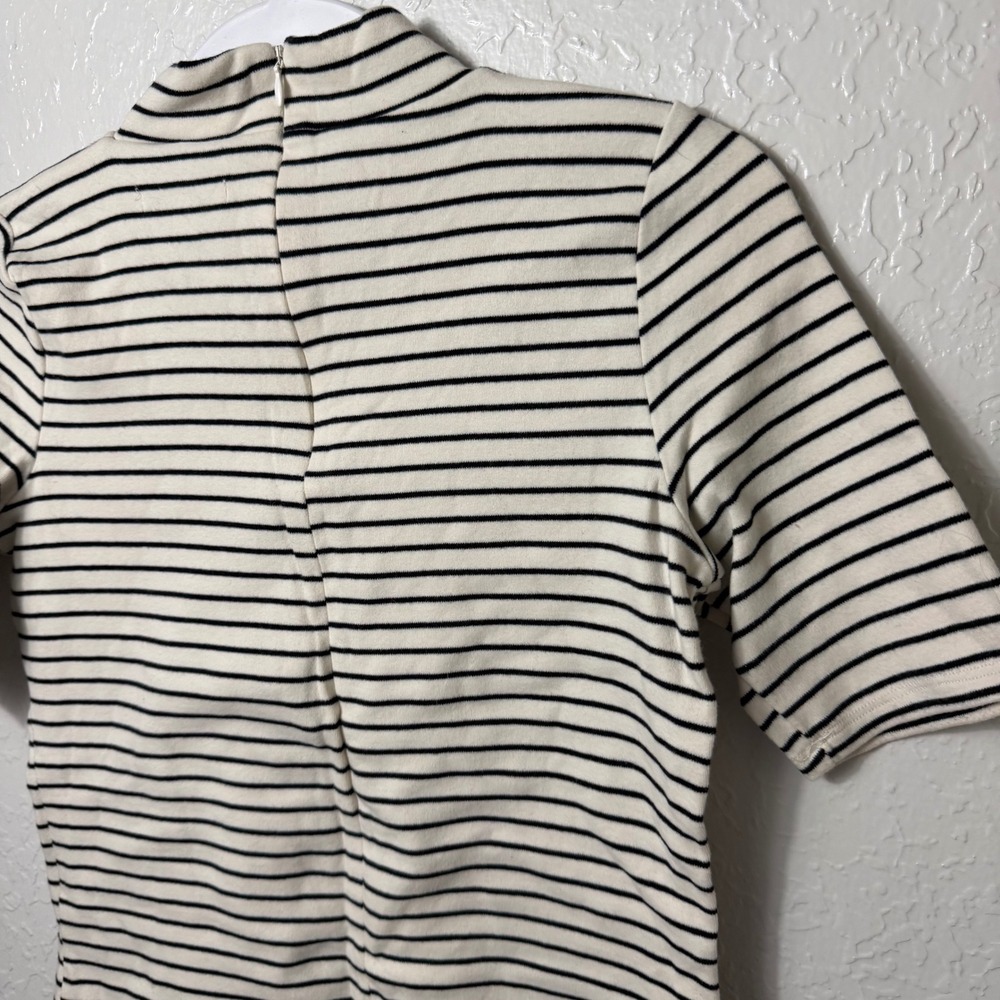 Abercrombie & Fitch Essentials Mock Neck Striped Short Sleeve Top Cream Black M - Picture 6 of 11